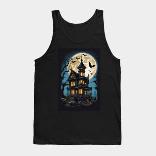 Spooky Moonlight Haunted House Halloween Tank Top